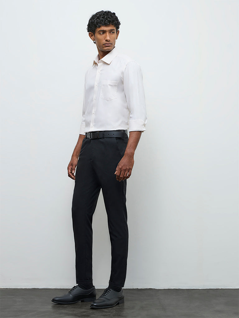 WES Formals Cream Slim-Fit Cotton Shirt
