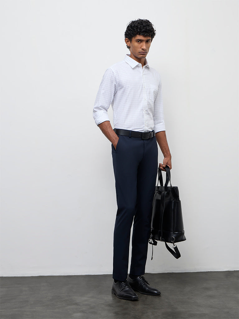 WES Formals White Checkered Slim-Fit Cotton Shirt