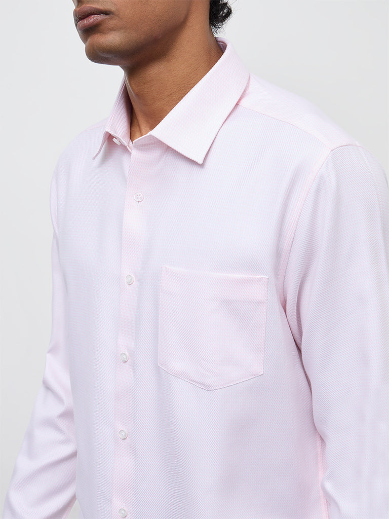 WES Formals Pink Slim-Fit Cotton Shirt