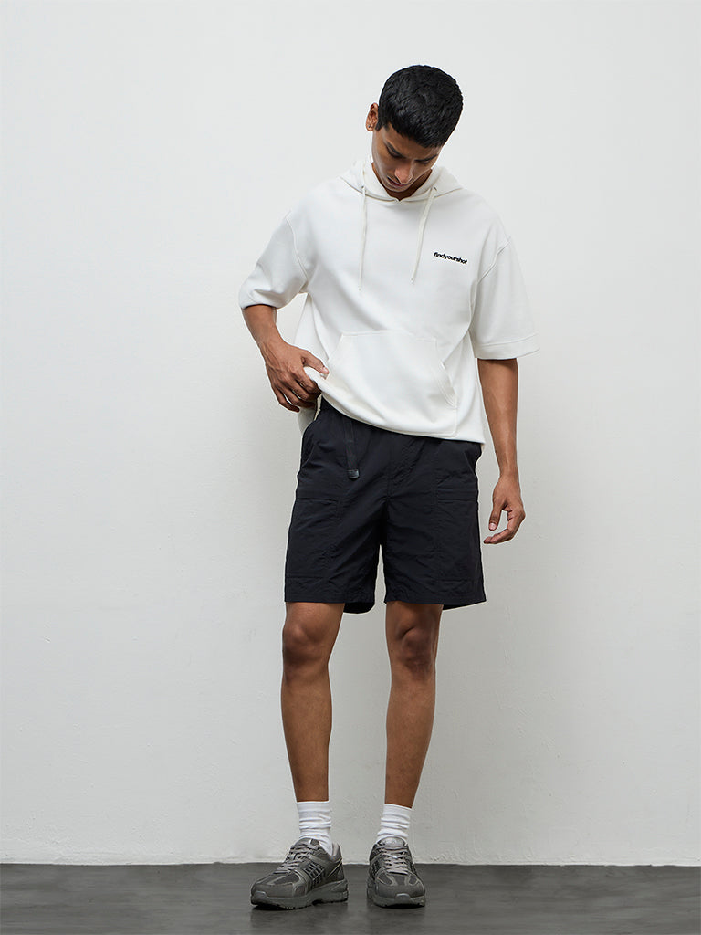 Nuoflexx Black Relaxed-Fit Mid-Rise Shorts