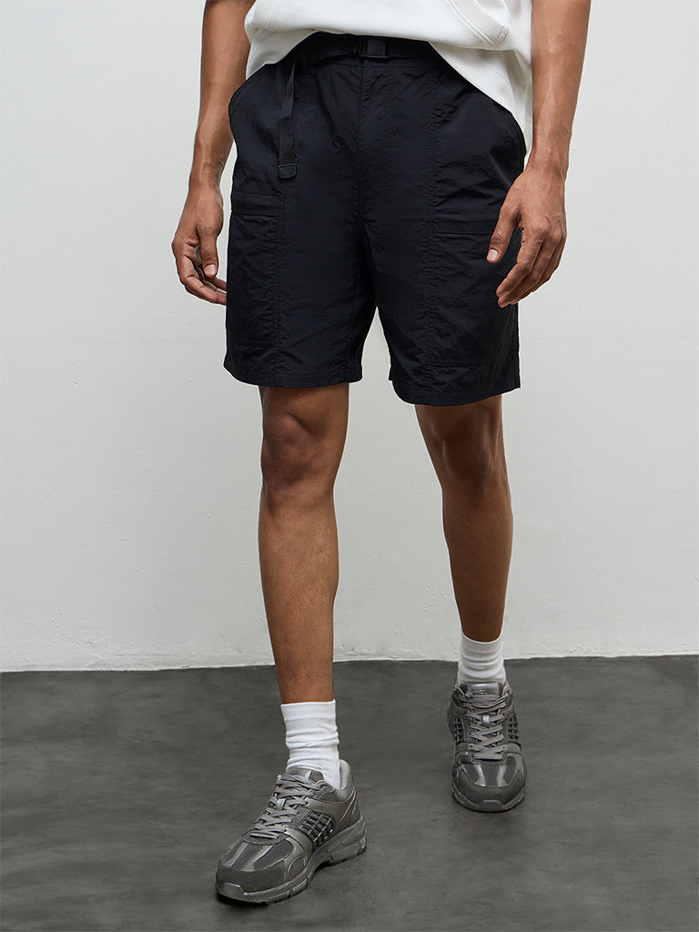 Nuoflexx Black Relaxed-Fit Mid-Rise Shorts