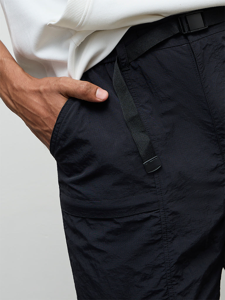 Nuoflexx Black Relaxed-Fit Mid-Rise Shorts