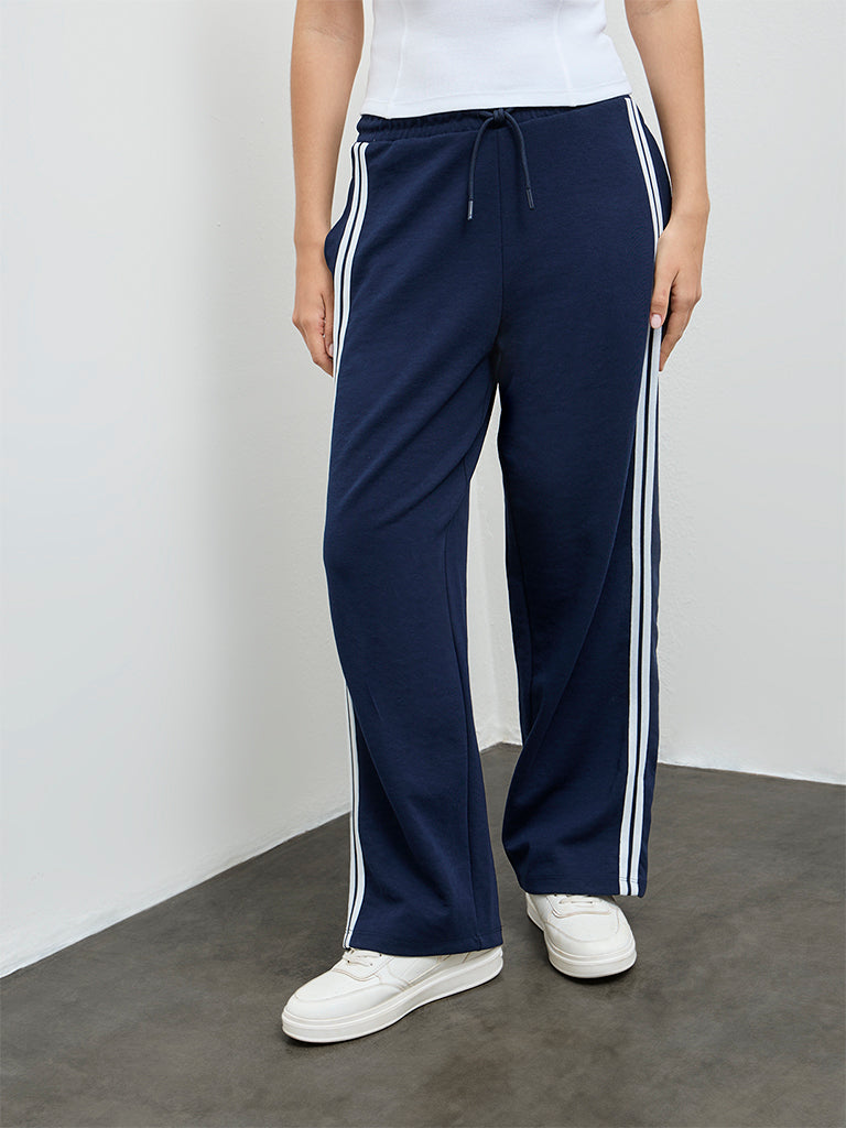 Nuoflexx Navy Striped High-Rise Pants