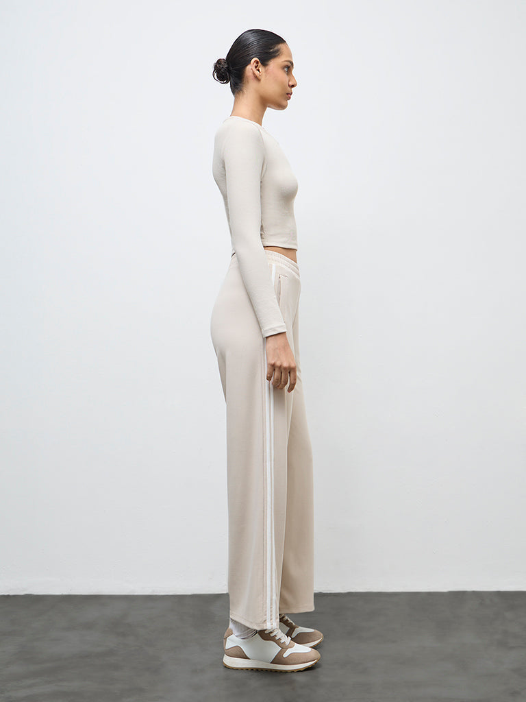 Nuoflexx Beige Striped High-Rise Track Pants