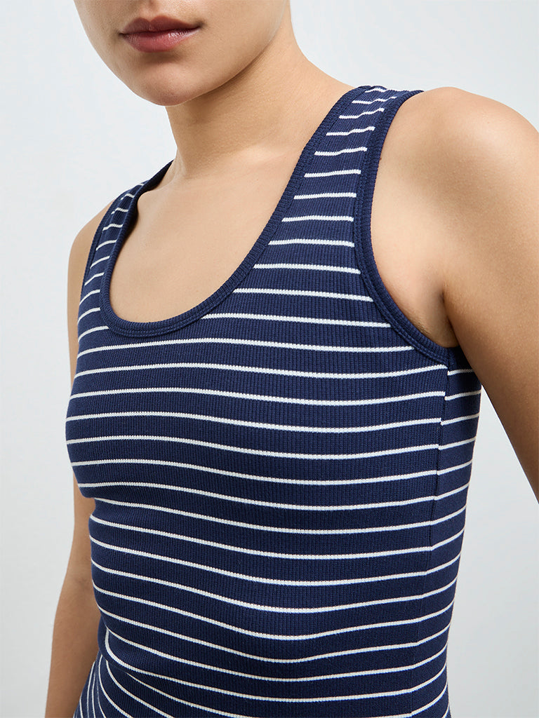 Nuoflexx Navy Striped Cotton-Blend Tank Top
