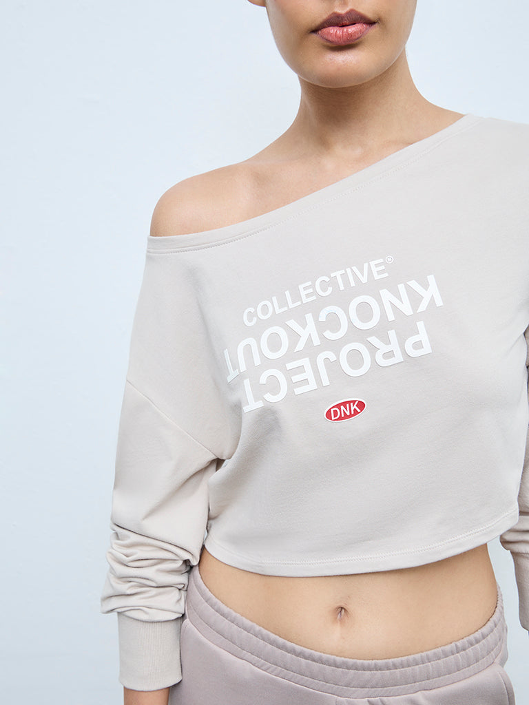 Nuoflexx Light Beige Text Design Cotton-Blend T-Shirt