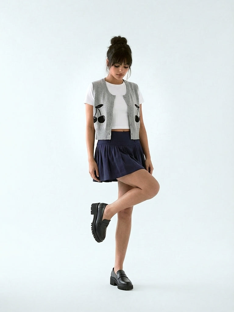 Nuon Navy Pleated Mini Skirt