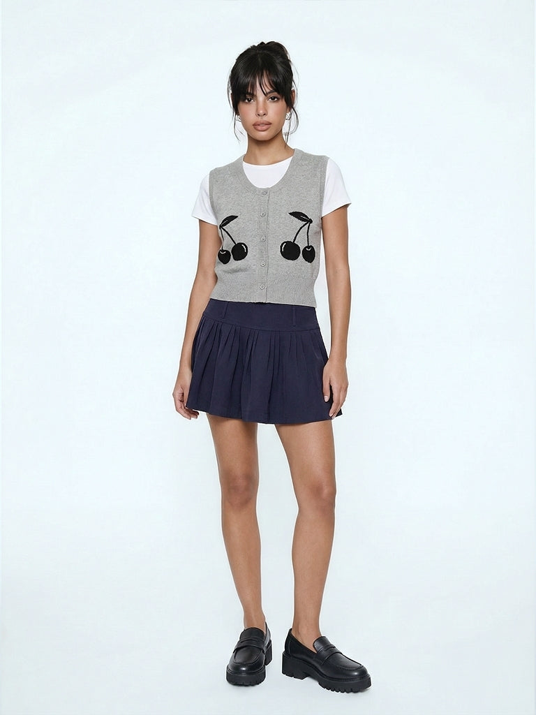Nuon Navy Pleated Mini Skirt