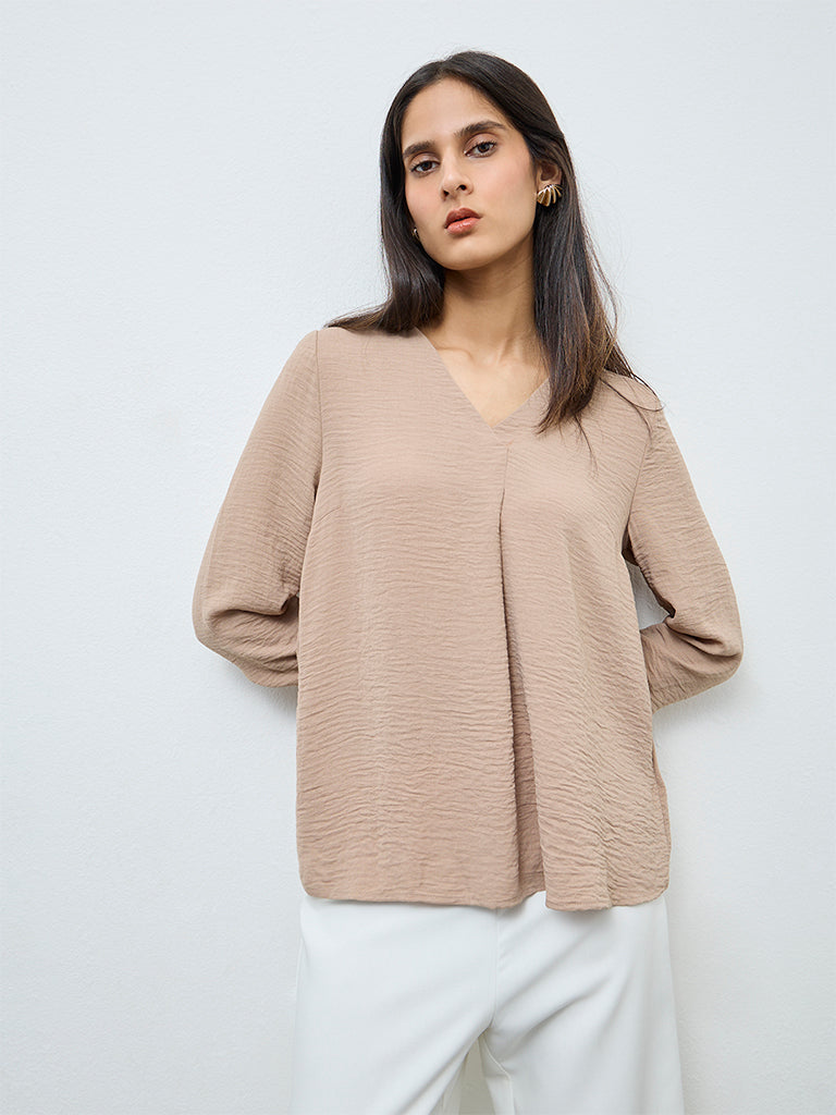 Wardrobe Taupe Solid Blouse