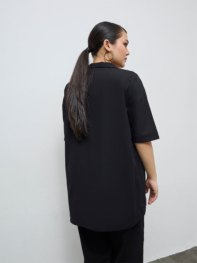 Diza Black Foliage Embroidered Tunic