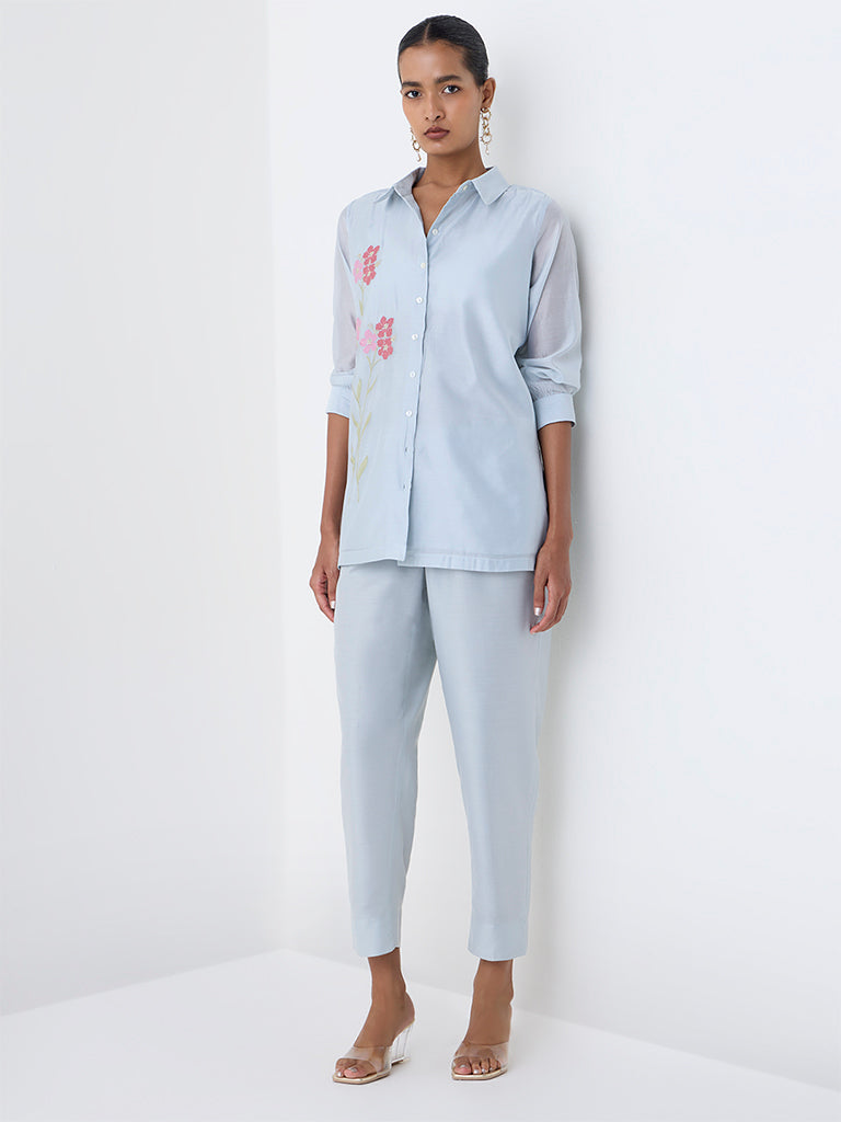 Vark Blue Floral Embroidered Co-ord Set