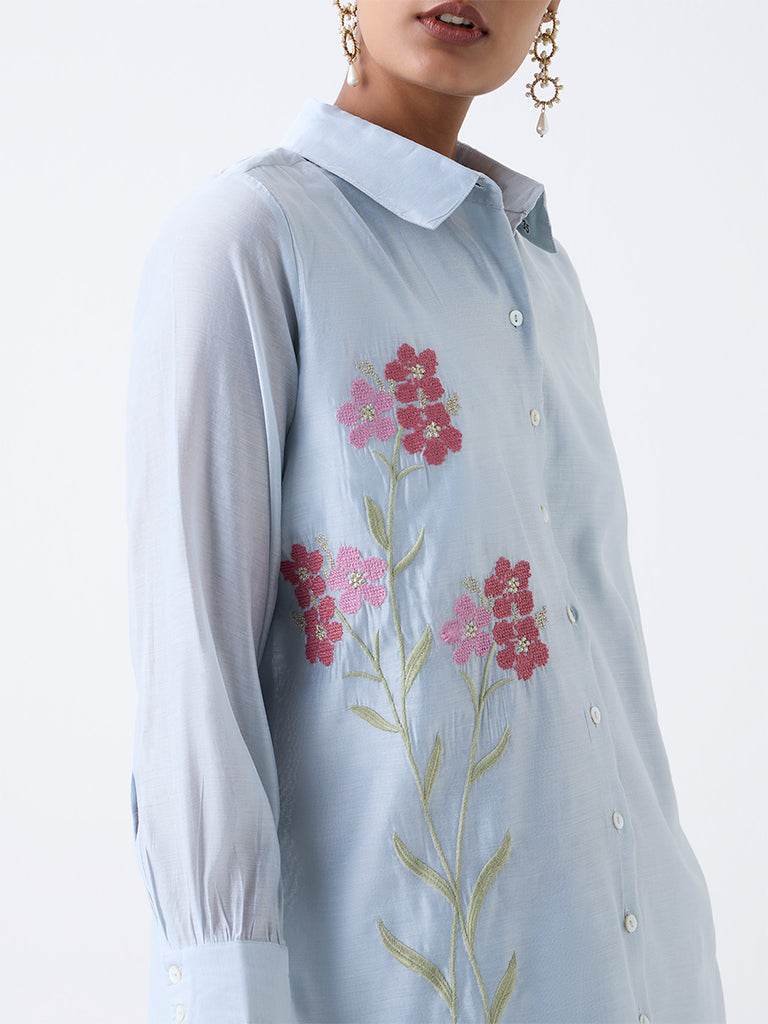 Vark Blue Floral Embroidered Co-ord Set