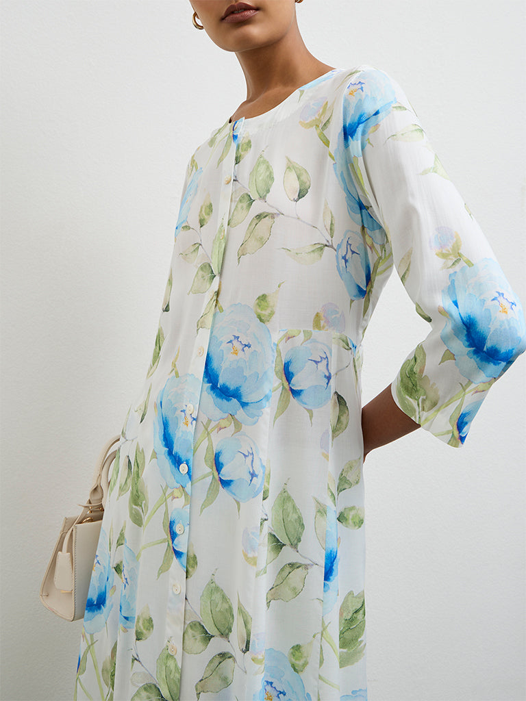 Zuba Blue Floral Printed Palazzos