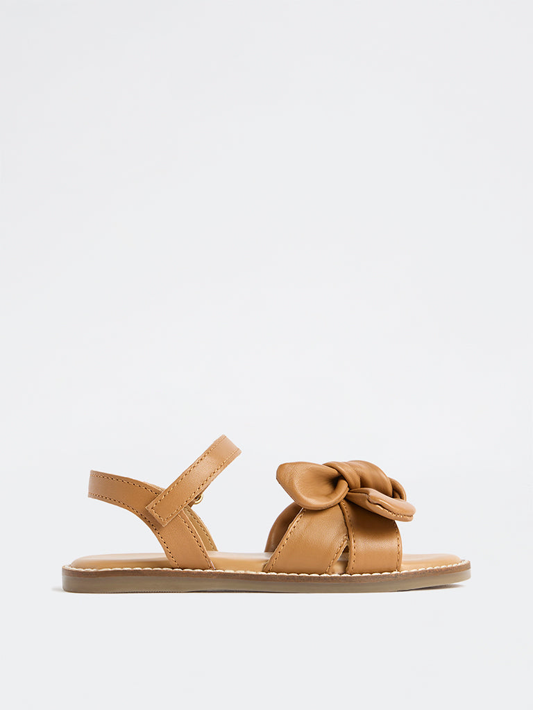 Yellow Tan Bow-Design Sandals