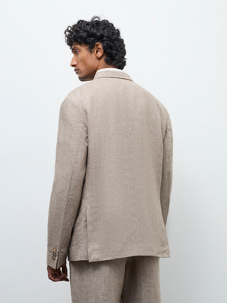 Ascot Taupe Checkered Relaxed-Fit Linen Blazer