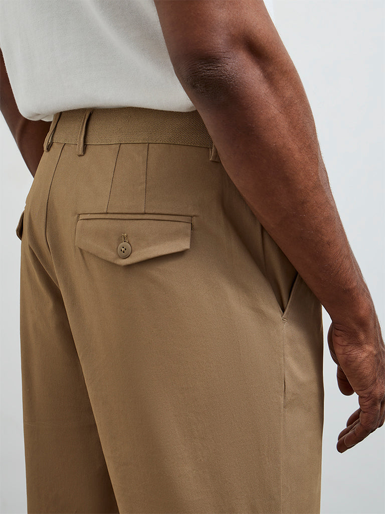 Ascot Taupe Relaxed-Fit Mid-Rise Cotton-Blend Trousers