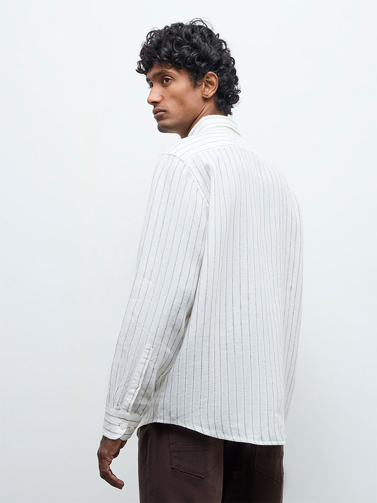 Ascot Off-White Striped Relaxed-Fit Linen Shirt