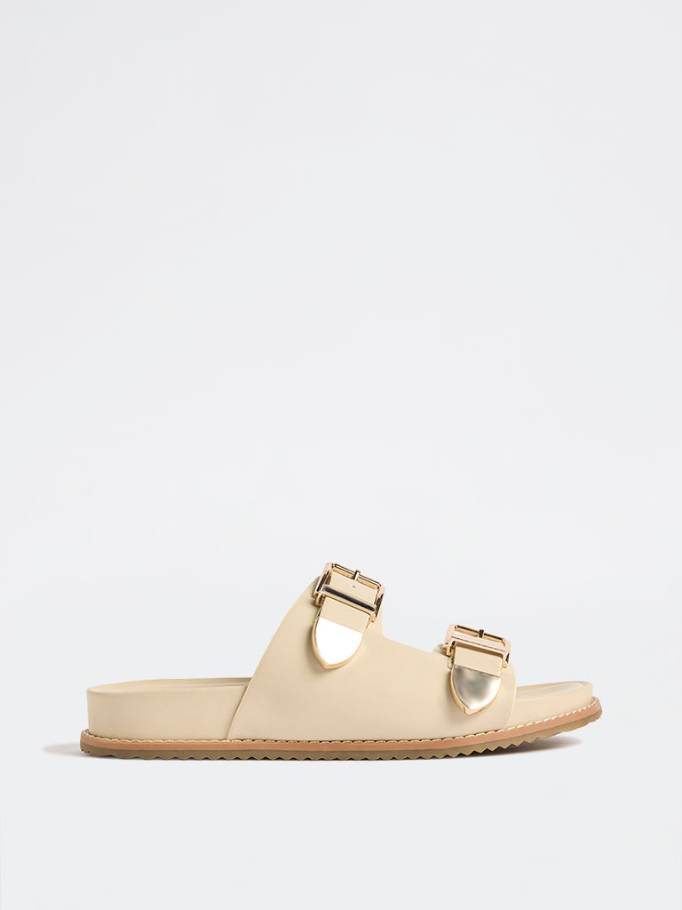 LUNA BLU Ivory Buckle-Detailed Comfort Sandals