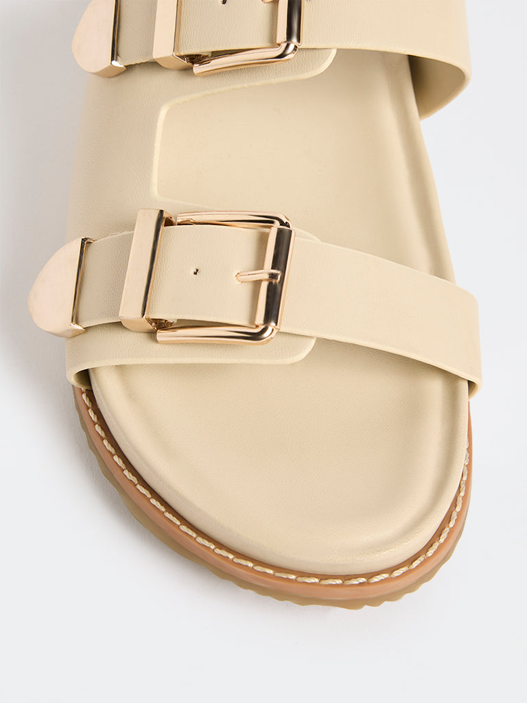 LUNA BLU Ivory Buckle-Detailed Comfort Sandals
