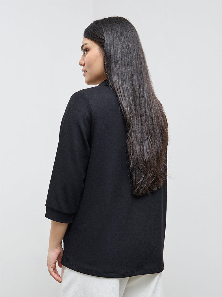 Gia Black Ribbed-Textured Top