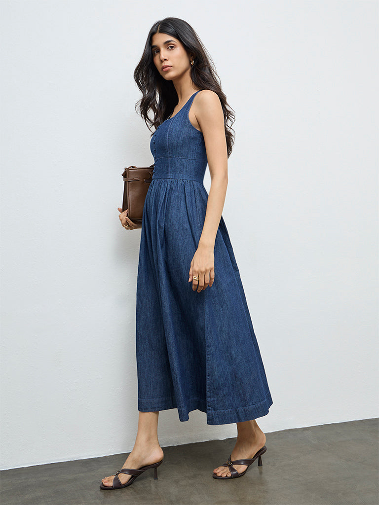 LOV Dark Blue Denim A-Line Dress