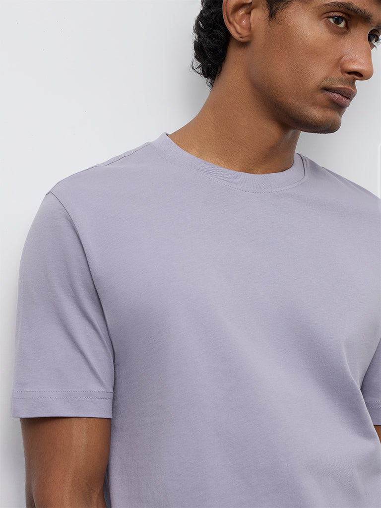 WES Casuals Lilac Slim-Fit Cotton T-Shirt