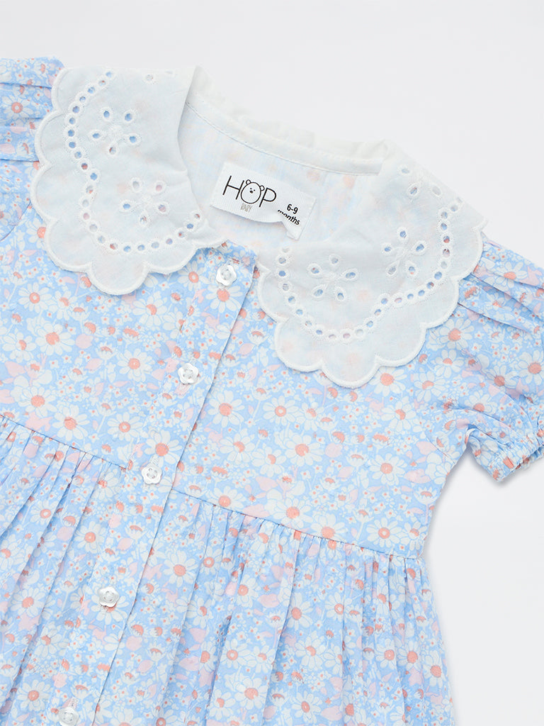 HOP Baby Girls Blue Floral Pattern A-Line Dress