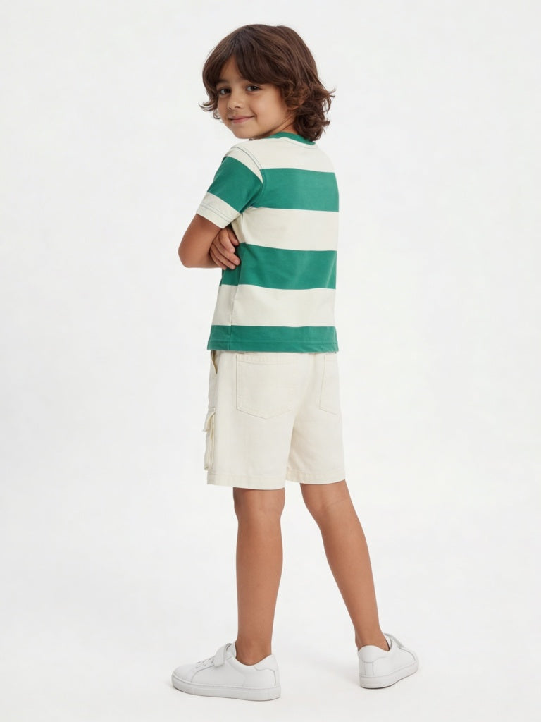 HOP Kids Boys Green Colour Block Cotton T-Shirt