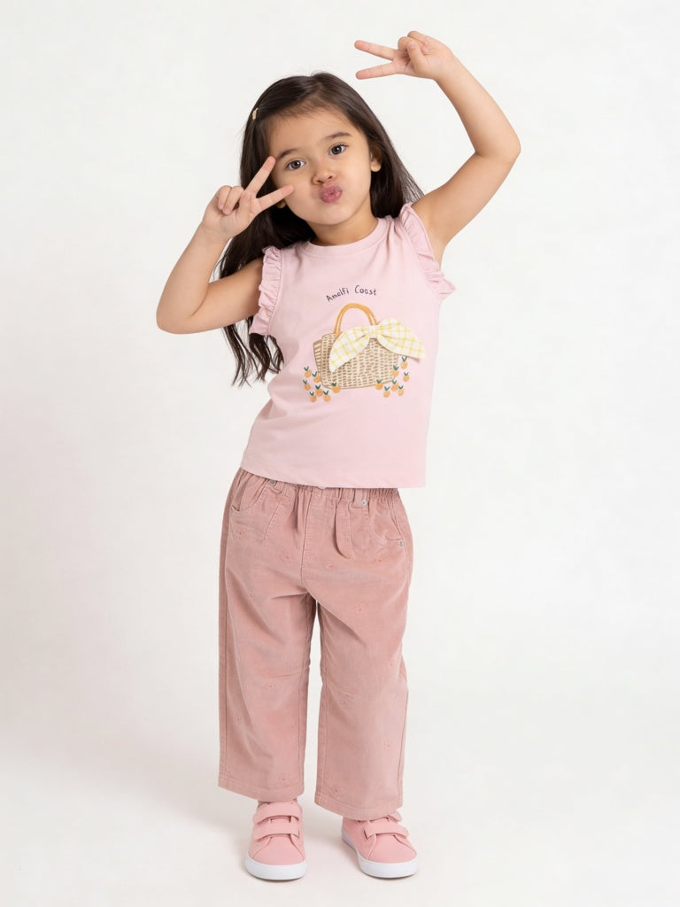 HOP Kids Girls Pink Bow-Detailed Cotton Top