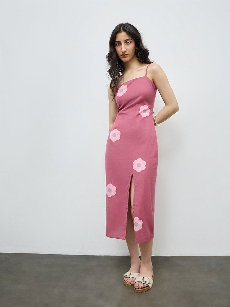 Bombay Paisley Pink Floral Printed Cotton Straight Dress
