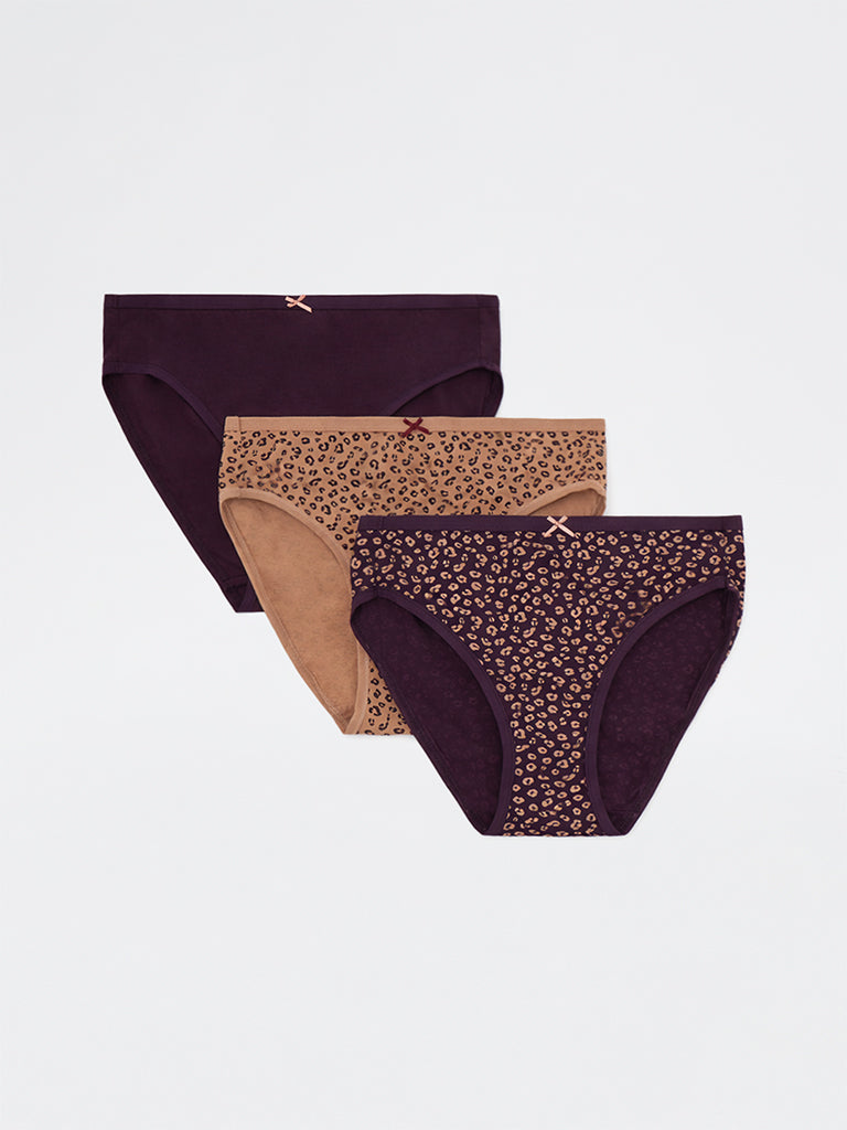Wunderlove 3-Pack Animal Printed Hi-Leg Cotton-Blend Briefs