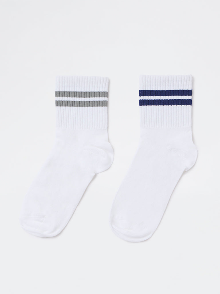 Superstar White Cotton-Blend Sports Socks - Pack of 2