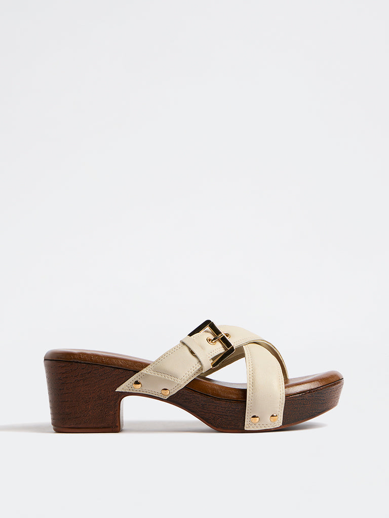 LUNA BLU Ivory Block Heel Sandals