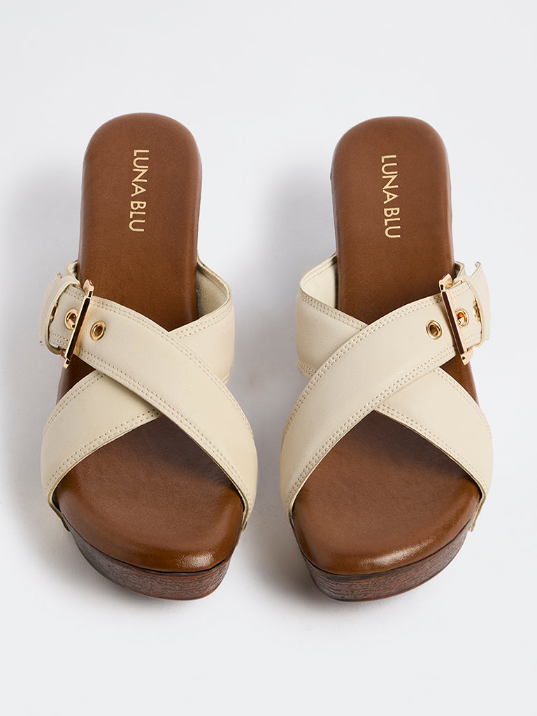LUNA BLU Ivory Block Heel Sandals
