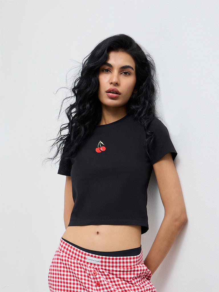Superstar Black Cherry Embroidered Cotton-Blend T-Shirt