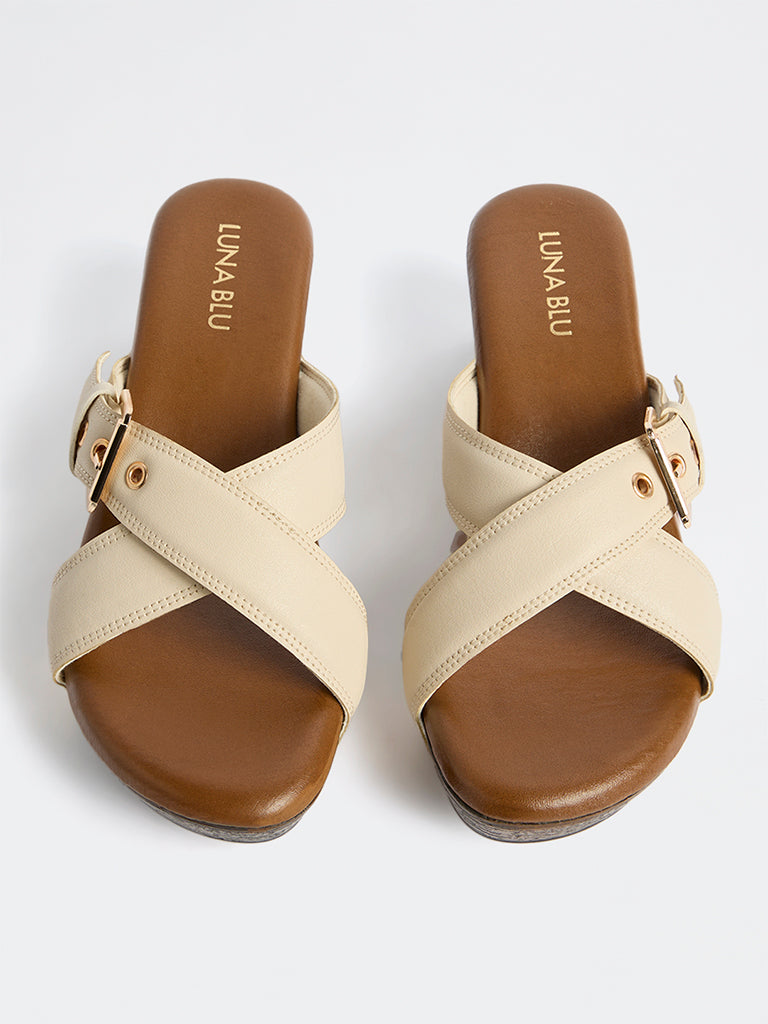 LUNA BLU Ivory Criss-Cross Strap Heel Sandals