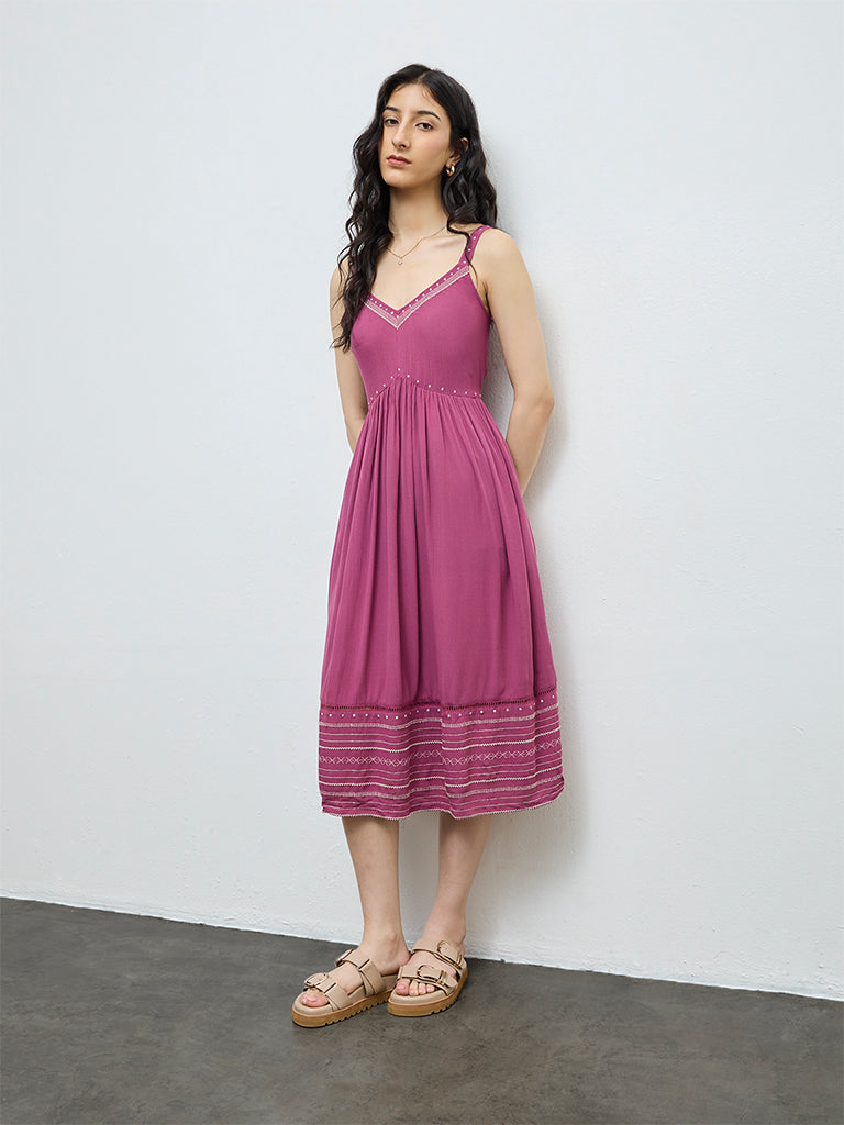 Bombay Paisley Dusty Rose Embroidered Empire-Line Dress