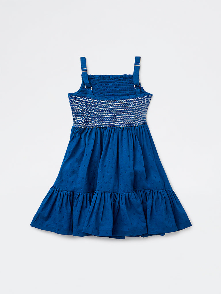 Utsa Kids Girls Indigo Embroidered A-Line Cotton-Blend Dress - (2-8 yrs)