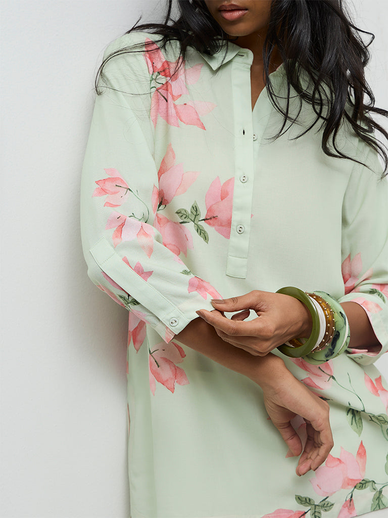 Utsa Mint Floral Pattern Tunic