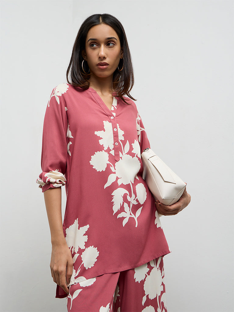 Utsa Dusty Pink Floral Design Tunic
