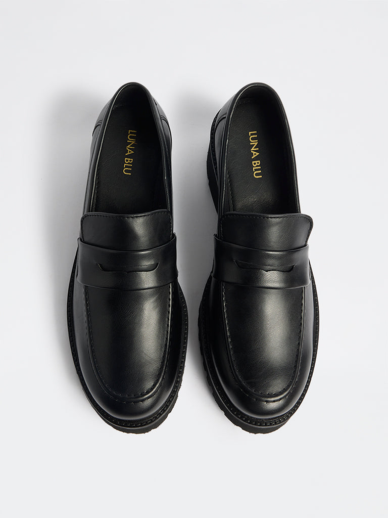 LUNA BLU Black Faux Leather Penny Loafers