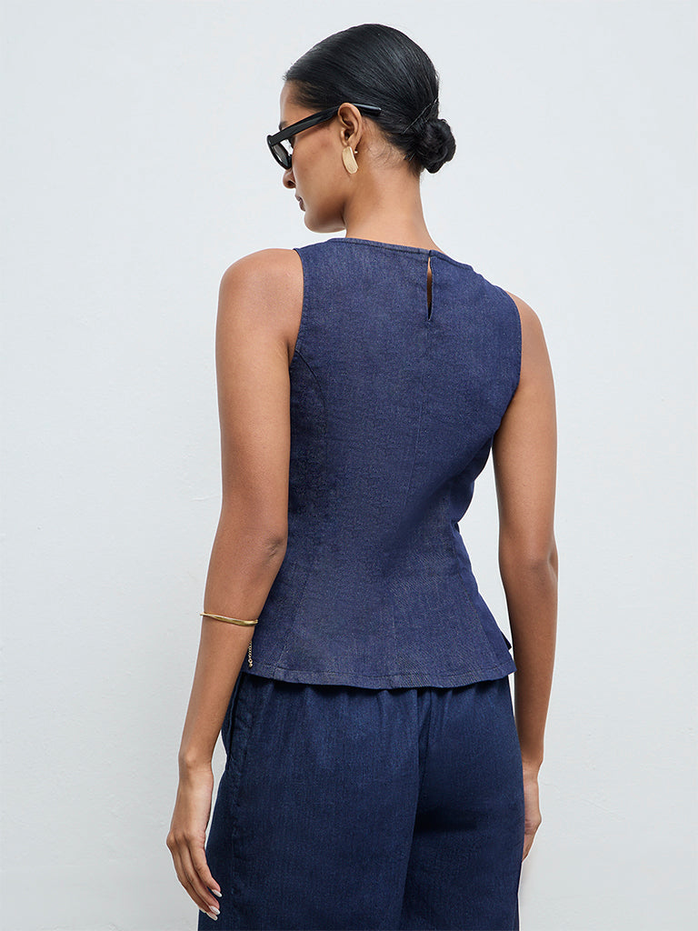 Wardrobe Indigo Peplum Denim Top