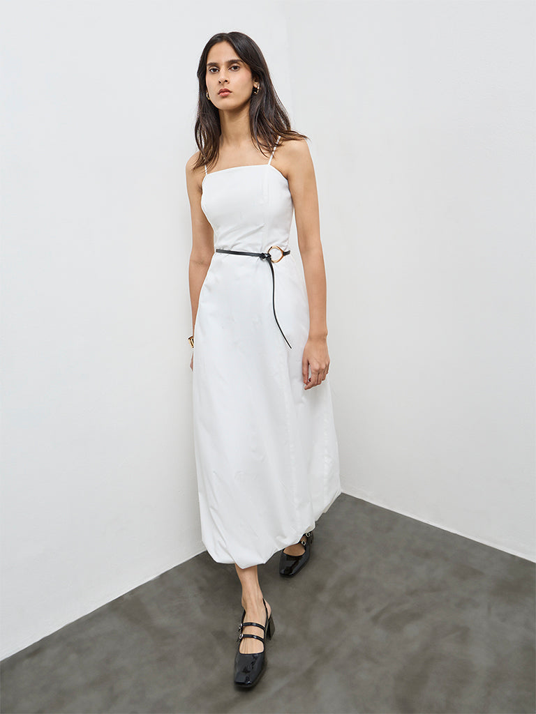 Wardrobe White Balloon Dress with Belt