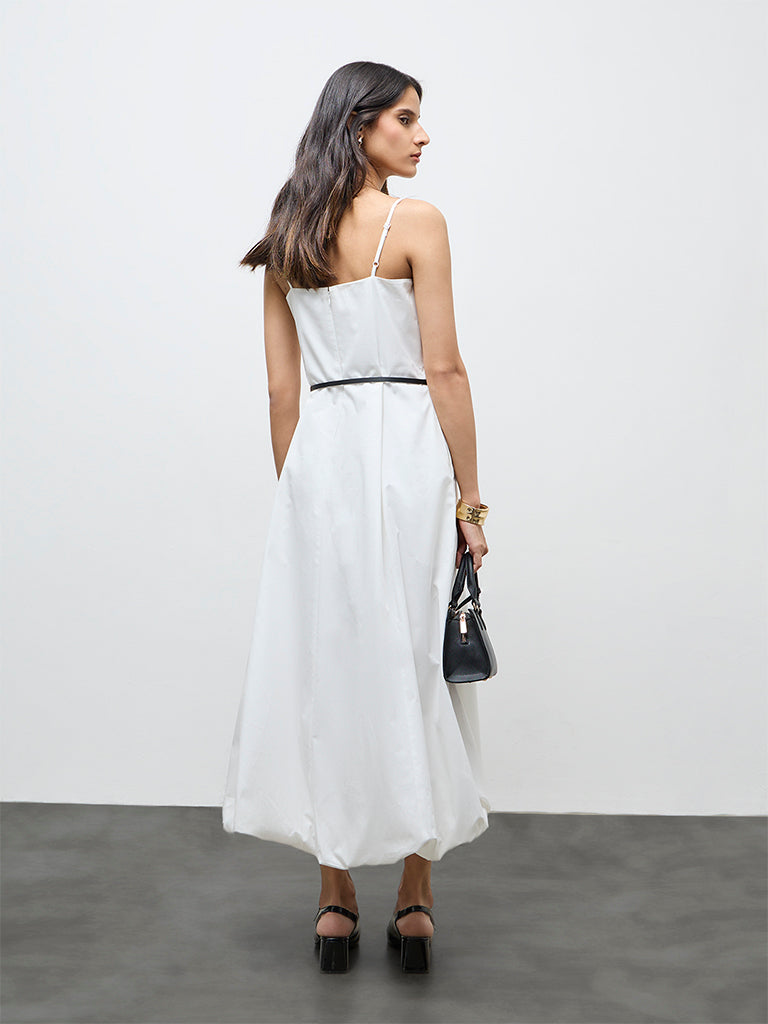 Wardrobe White Balloon Dress with Belt