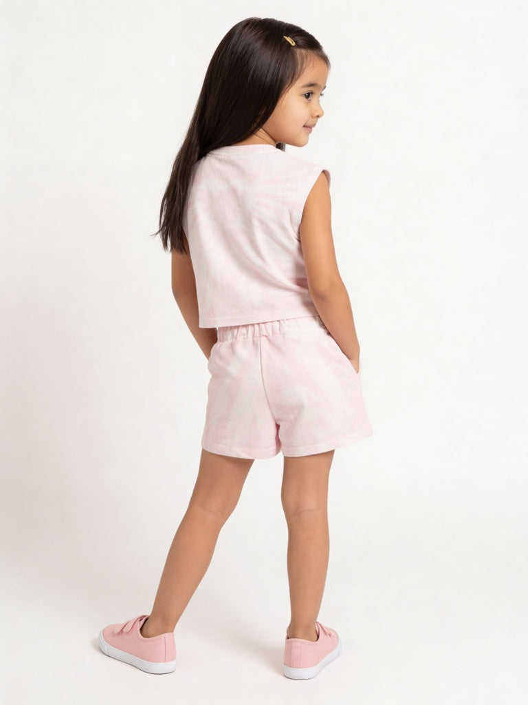 HOP Kids Girls Pink Embellished Cotton-Blend Top and Shorts Set