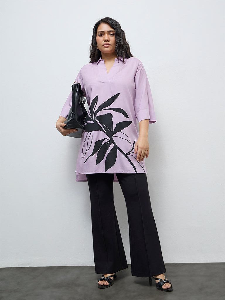 Diza Lavender Floral Printed High-Low Kurti