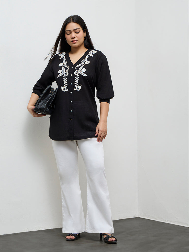 Diza Black Embroidered Cotton Tunic