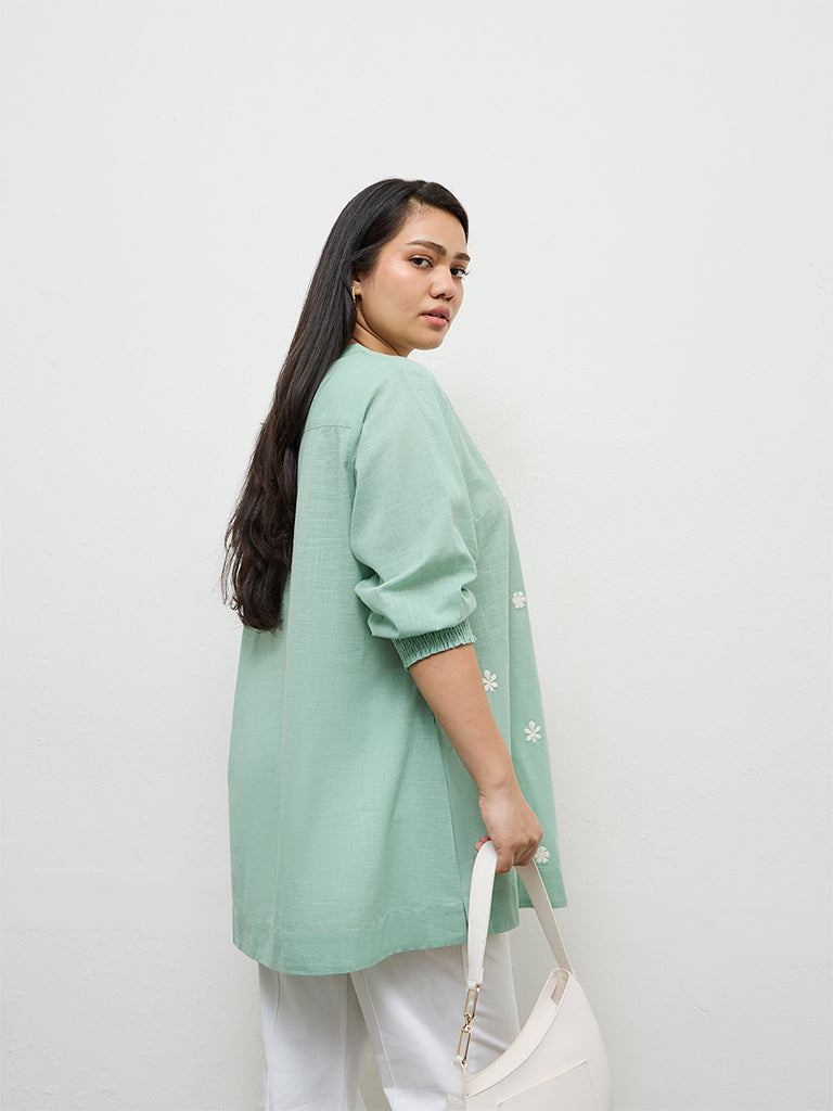 Diza Turquoise Embroidered Cotton Tunic