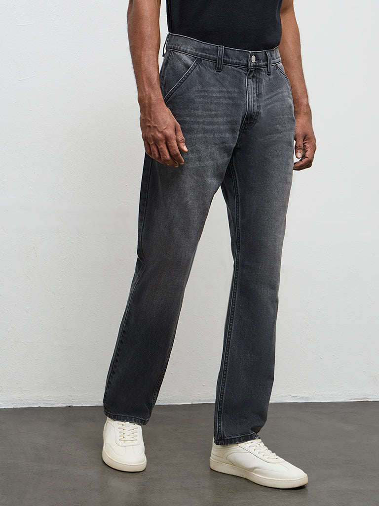 WES Casuals Black Relaxed-Fit Mid-Rise Jeans