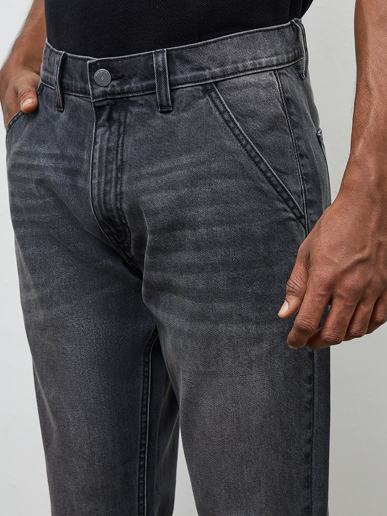 WES Casuals Black Relaxed-Fit Mid-Rise Jeans